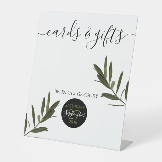 Olijfblad Groene Huwelijkskaarten & Cadeaus Reclamebord Met Voetstuk (Voorkant)