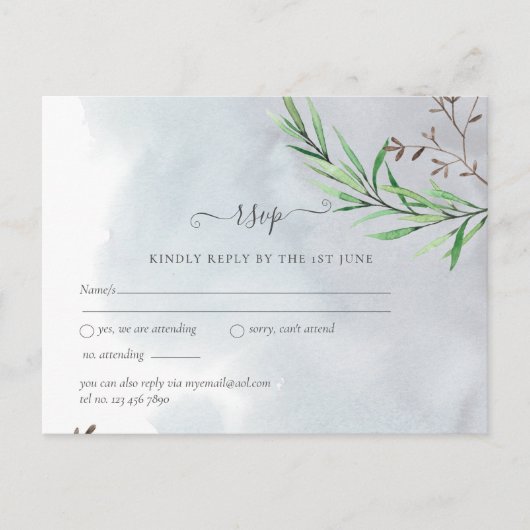 Olijfblad Trouw Stof Blauw Citroen RSVP Briefkaart (Voorkant)