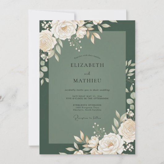 Olijfbladcrème Eucalyptus Bruiloft Kaart (Voorkant)