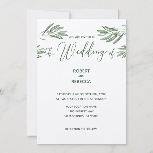 Olijfbladeren bruiloft uitnodiging (Voorkant)