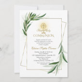 Olijfbladeren Charme Goud Eerste Heilige Communie Kaart (Voorkant)