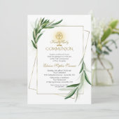 Olijfbladeren Charme Goud Eerste Heilige Communie Kaart (Staand voorkant)