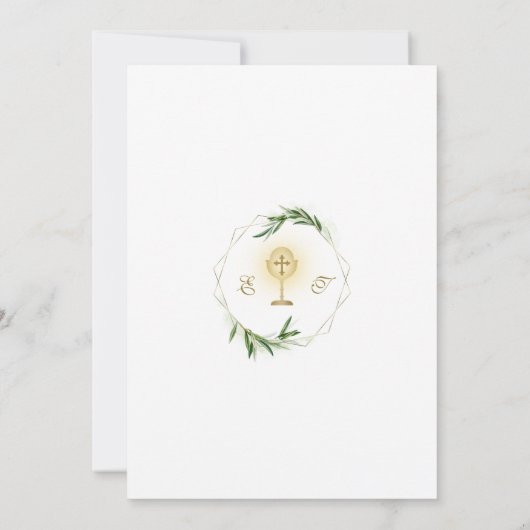 Olijfbladeren Charme Goud Eerste Heilige Communie Kaart (Achterkant)