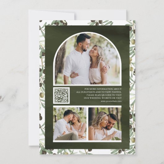 Olijfbladeren Fotocollage QR Code Wedding Save The Date (Achterkant)