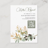 Olijfbladeren Gouden Tak QR Code RSVP Huwelijk Informatiekaartje (Voorkant)