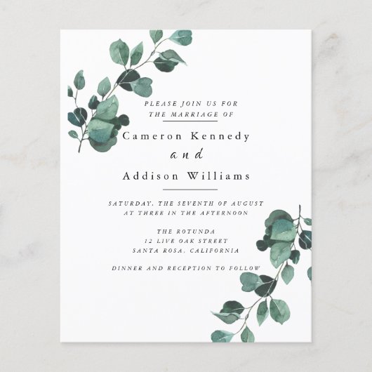 Olijfbladeren, Greenery Wedding Invitation Flyer (Voorkant)