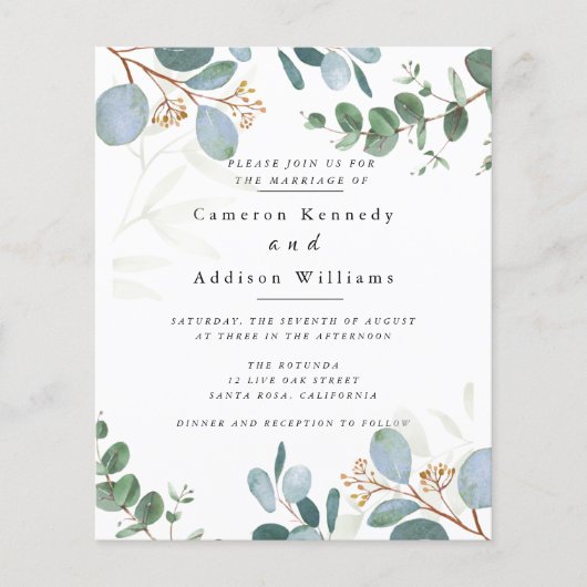 Olijfbladeren, Greenery Wedding Invitation Flyer (Voorkant)