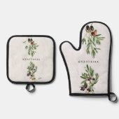 Olijfbladeren Grieks eiland Middellandse Zee Ovenwant & Pannenlap Set (Voorkant)