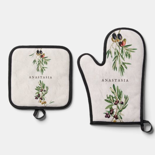 Olijfbladeren Grieks eiland Middellandse Zee Ovenwant & Pannenlap Set (Voorkant)