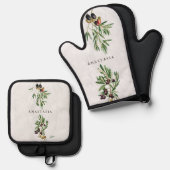 Olijfbladeren Grieks eiland Middellandse Zee Ovenwant & Pannenlap Set (Voorkant / Achterkant)