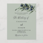 Olijfbladeren groen budget bruiloft uitnodiging (Voorkant)