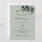Olijfbladeren groen eenvoudig script bruiloft kaart (Voorkant)