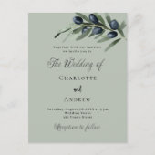 Olijfbladeren groen eenvoudig script bruiloft uitnodiging briefkaart (Voorkant)