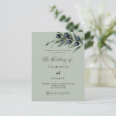 Olijfbladeren groen eenvoudig script bruiloft uitnodiging briefkaart (Staand voorkant)