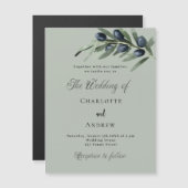 Olijfbladeren groen eenvoudig script luxe bruiloft magnetische uitnodiging (Voorkant / Achterkant)
