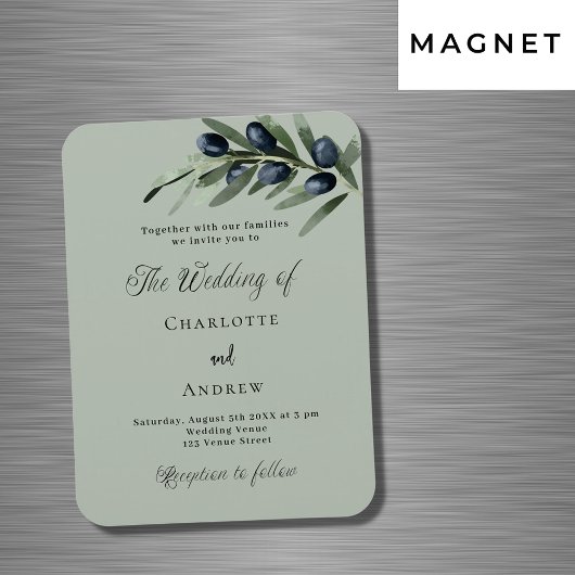 Olijfbladeren groen luxe bruiloft uitnodiging magneet