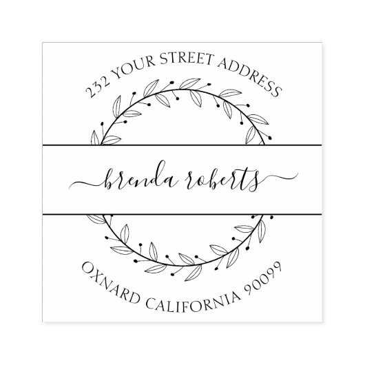 Olijfbladeren krans Custom Black Typografie Rubberstempel (Afrduk)