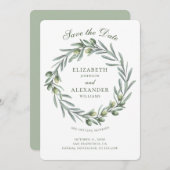 Olijfbladeren krans. Italiaanse trouwdatum opslaan Kaart (Voorkant / Achterkant)