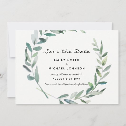 Olijfbladeren sparen de Datum Moderne Kaart (Voorkant)