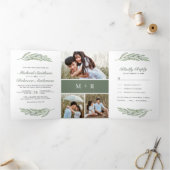 Olijfbladeren tak foto collage 3 in 1 bruiloft drieluik uitnodiging (Binnen)