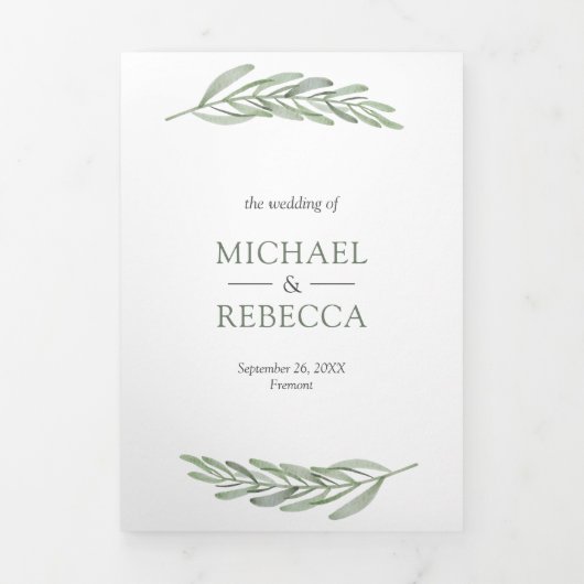 Olijfbladeren tak foto collage 3 in 1 bruiloft drieluik uitnodiging (Cover)