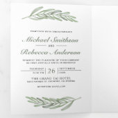 Olijfbladeren tak foto collage 3 in 1 bruiloft drieluik uitnodiging (Binnenzijde eerst)