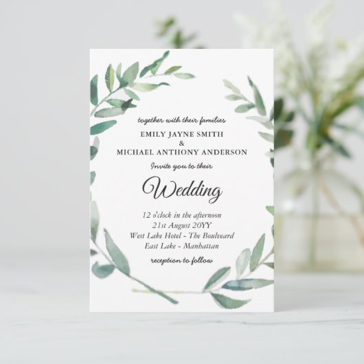 Olijfbladeren Trouw Uitnodiging Groene Moderne (Staand voorkant)