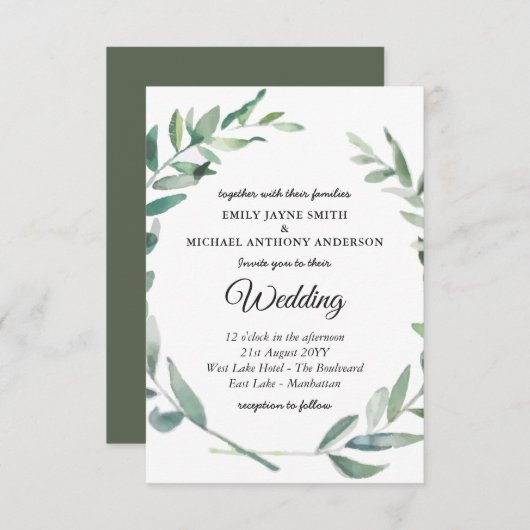 Olijfbladeren Trouw Uitnodiging Groene Moderne (Voorkant / Achterkant)