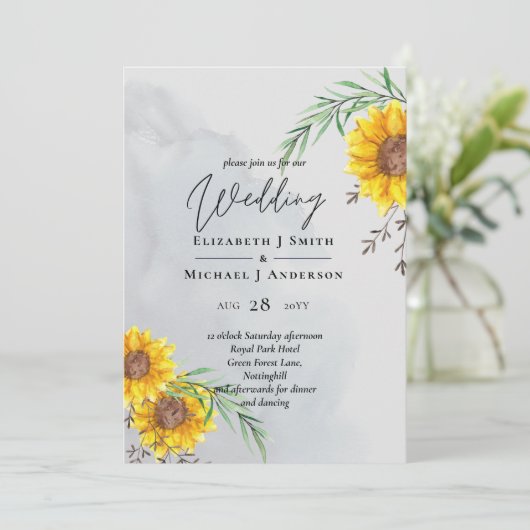 Olijfbladeren Zonnebloemen Rustieke Bruiloft (Staand voorkant)