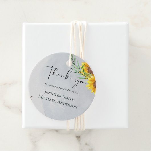 Olijfbladeren Zonnebloemen Rustieke Bruiloft Bedankjes Labels (In situ)