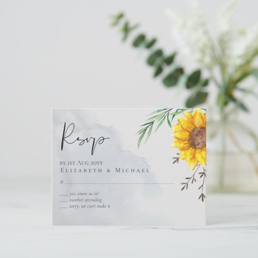 Olijfbladeren Zonnebloemen Rustieke Bruiloft Briefkaart (Staand voorkant)