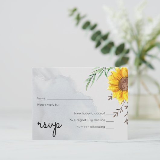 Olijfbladeren Zonnebloemen Rustieke Trouwdag Uitnodiging Briefkaart (Staand voorkant)