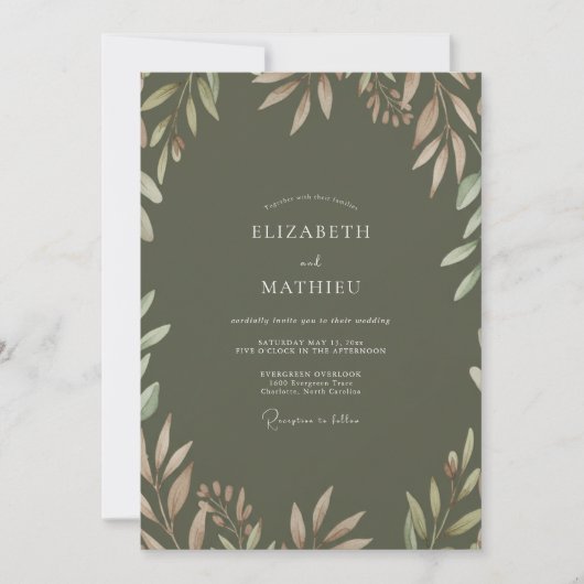 Olijfbladgrijs Eucalyptus Bruiloft Kaart (Voorkant)