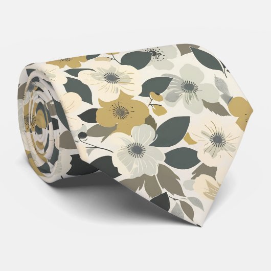 Olijfbloemen bruin en wit stropdas (Opgerold)