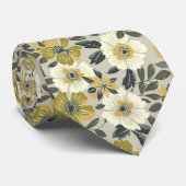 Olijfbloemen tinten van groen en wit stropdas (Opgerold)