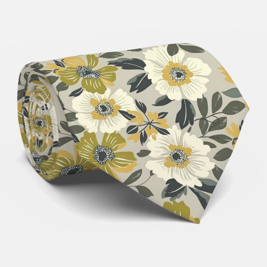 Olijfbloemen tinten van groen en wit stropdas (Opgerold)