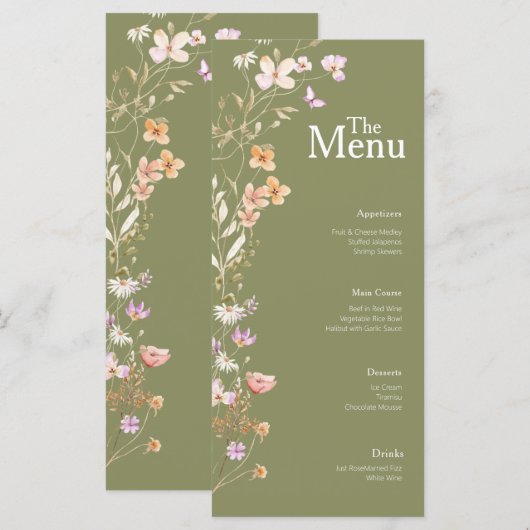 Olijfbloemen Wedding Event Menu Tafel Decor (Voorkant / Achterkant)