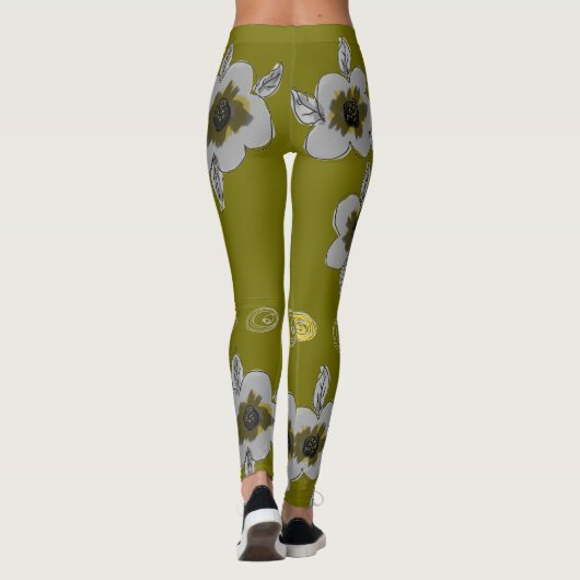 Olijfbloemige print leggings (Achterkant)