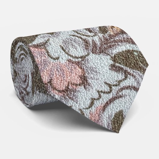 Olijfbloemontwerp in pastel roze en geel stropdas (Opgerold)