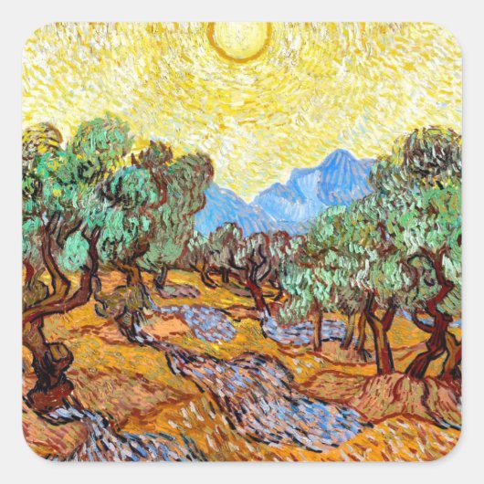 Olijfbomen (1889) landschapskunst Vincent Van Gogh Vierkante Sticker (Voorkant)