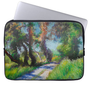 Olijfbomen aan zee – Mediterrane pastel Laptop Sleeve