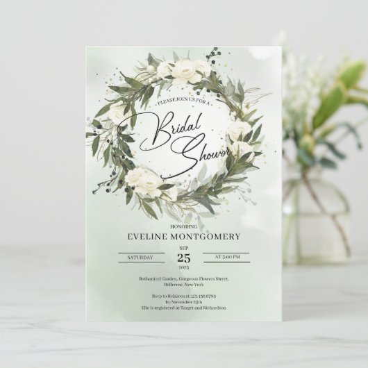 Olijfbomen groene bladeren witte rozen boho kaart (Staand voorkant)