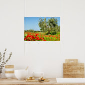 Olijfbomen in het poster van papavervelden (Keuken)