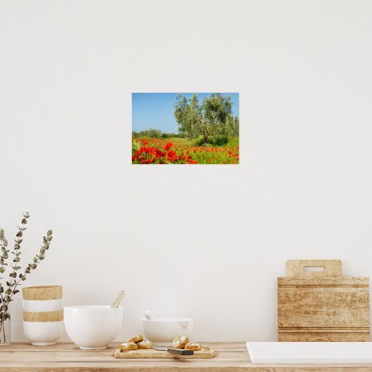 Olijfbomen in het poster van papavervelden (Keuken)