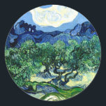 Olijfbomen met Alpilles (1889) Van Gogh Fine Art Ronde Sticker<br><div class="desc">Deze prachtige "Olive Trees met Alpilles" (1889), ronde papieren stickers, zijn voorzien van het etherische Post-Impressionistische schilderij van een olijfboombos van Vincent Van Gogh, een beroemde impressionistische schilder. Olijfbomen met de Alpilles in de achtergrond door Vincent van Gogh schilderen een dag van juni in Zuid-Frankrijk. De olijfbomen schudden en draaien...</div>