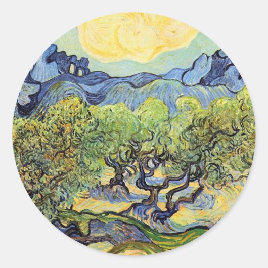 Olijfbomen met Alpilles door Vincent van Gogh Ronde Sticker (Voorkant)