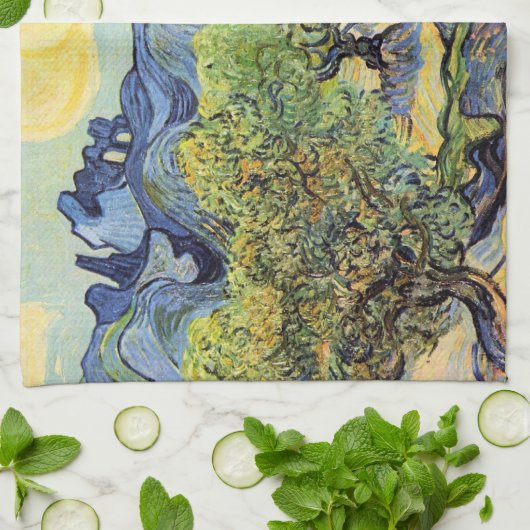 Olijfbomen met Alpilles door Vincent van Gogh Theedoek (Gevouwen)
