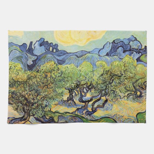 Olijfbomen met Alpilles door Vincent van Gogh Theedoek (Horizontaal)