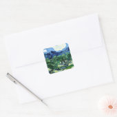 Olijfbomen met Alpilles landschapskunst Van Gogh Vierkante Sticker (Envelop)