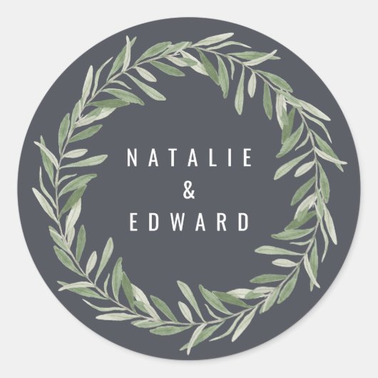 Olijfbomen met een waterverf met een botanische br ronde sticker (Voorkant)
